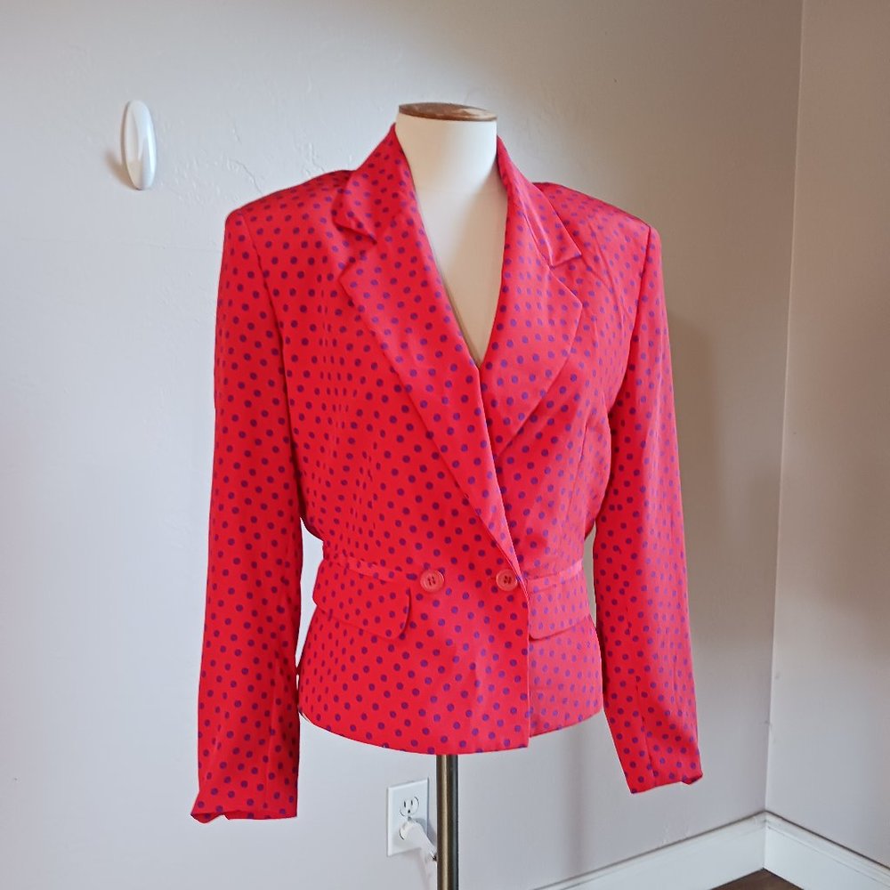 Byblas Vintage Bright Red/Purple PolkADot Fitted Blazer-Made in Italy/Vintage